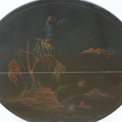 Oriental Half-Round Console Table with Landscape Decoration