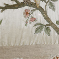 Trapunto Silk Embroidery of a Snowy Owl on Flowering Tree Branch