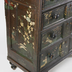 English Chinoiserie Landscape Paint Decorated Four Drawer Chest, 18th Century