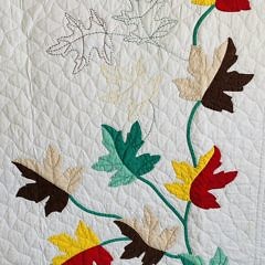 1930s Maple Leaf Applique and Stitched Quilt