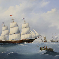 Michael Mathews Oil on Canvas, “Clipper Ship on the Open Seas with Pilot Boat”