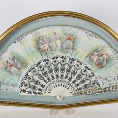 French Bone and Silver Lady’s Fan in Shadowbox, circa 1820