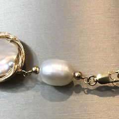 18mm White Baroque Coin Pearl Lariat Necklace