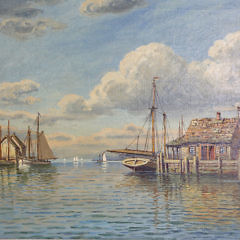 T. Bailey Oil on Canvas, “Wharf Cottages”, Nantucket