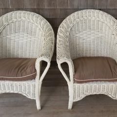 Pair of White Wicker Armchairs and Settee