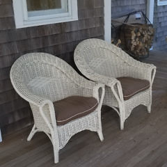 Pair of White Wicker Armchairs and Settee