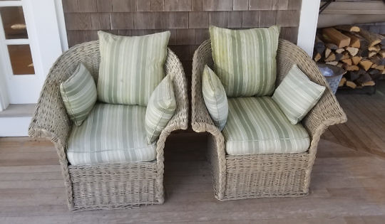 58-4810 Pair Wicker Woven Armchairs Striped Cushions A