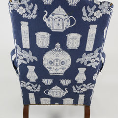 Blue and White Porcelain Pattern Upholstered Wing Chair