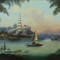 Michael Matthews Chinese Export Style Oil , “Pagoda at Whampoa Reach”