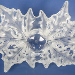 Signed Lalique French Frosted Glass Leaf Bowl