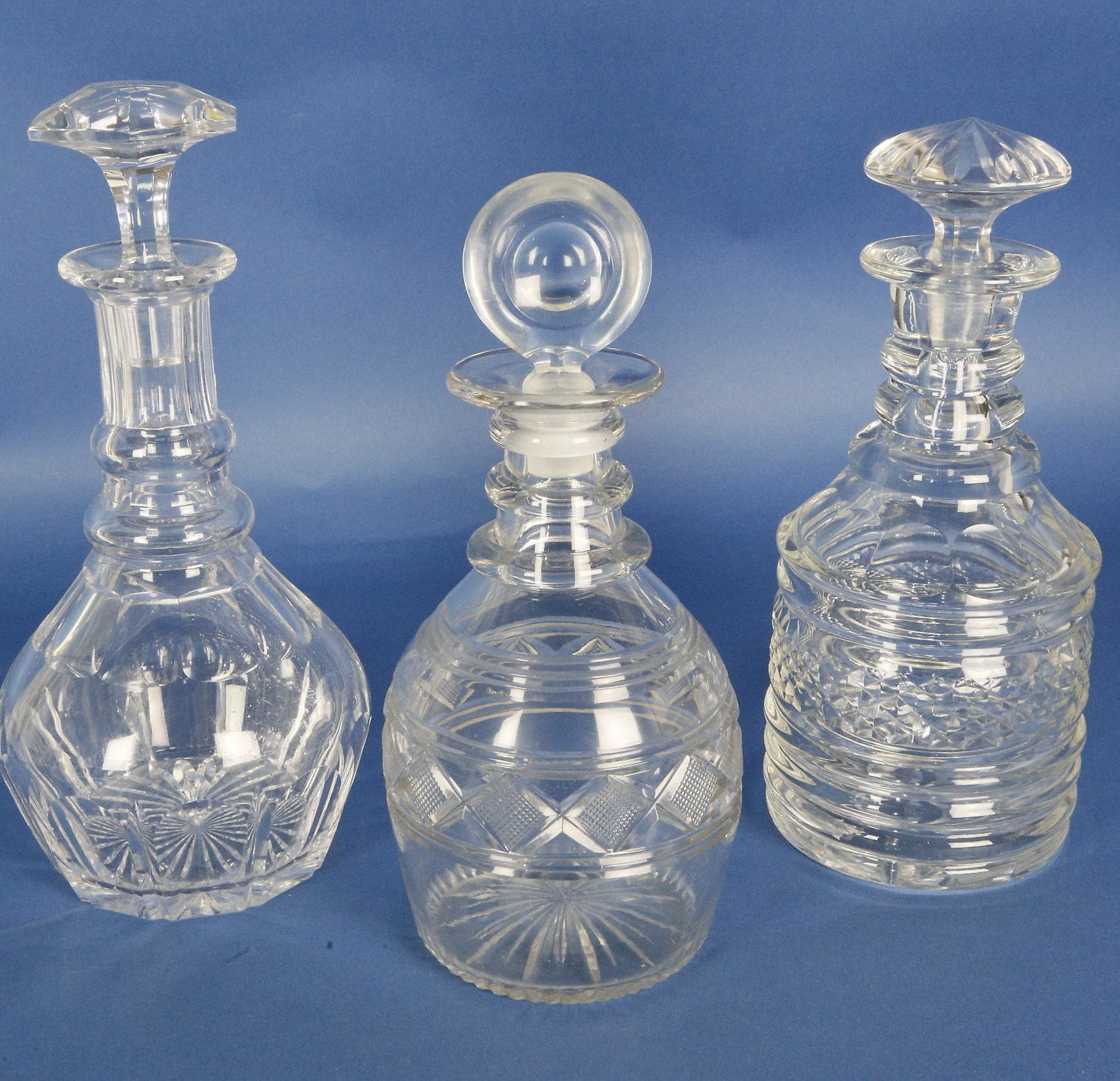 19th Century Crystal Captains Decanters Set of Three Cut Crystal