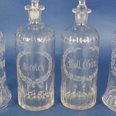 Set of 4 Engraved Crystal Decanters, 19th Century