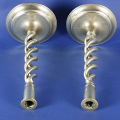 Pair of Brass Barley Twist Column Candlesticks, 19th Century