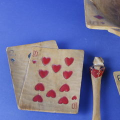 Carved Wood and Polychromed Playing Card Salad Set