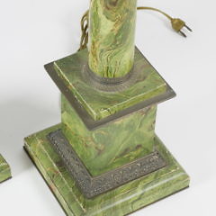 Pair of Green Faux Marble Column Lamps