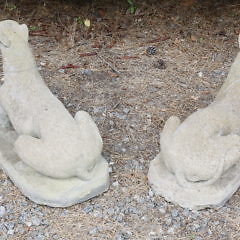 Pair of Vintage Cement Seated Whippet Garden Ornaments