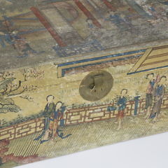 Chinese Pigskin Leather Storage Trunk with Landscape Decoration, 19th Century