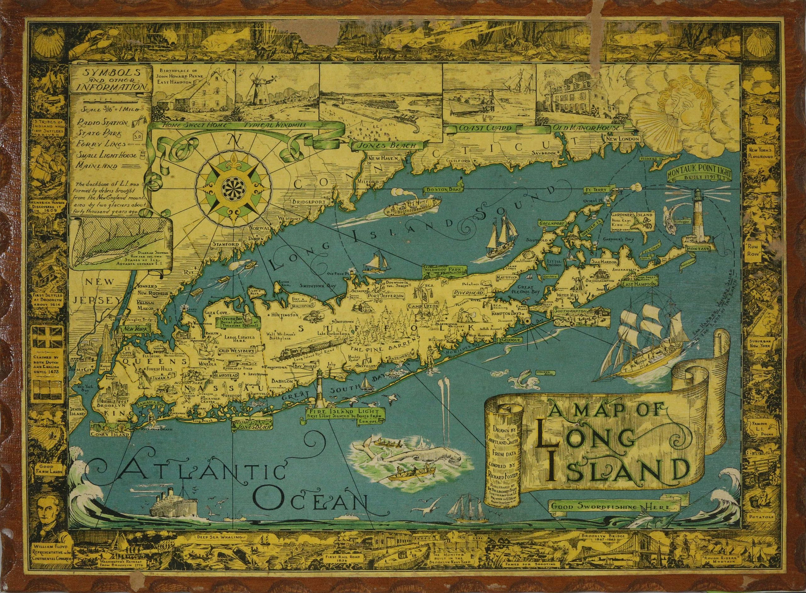 1930's Cortland Smith Map of Long Island - 1930s Cortland Smith