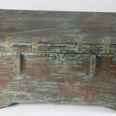 Contemporary Teak Brass Bound Trunk with Blue Washed Paint