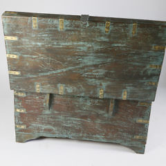 Contemporary Teak Brass Bound Trunk with Blue Washed Paint