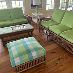 Palecek Bamboo Sofa with Lime Green Cushions