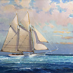 William Lowe Oil on Canvas “Old Timer Departing Nantucket Harbor”