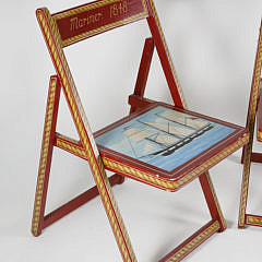 Pair of Red Hand Painted Nautical Theme Folding Chairs