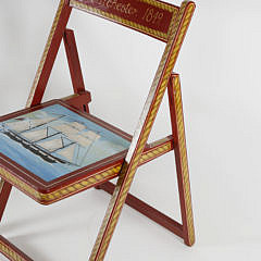 Pair of Red Hand Painted Nautical Theme Folding Chairs