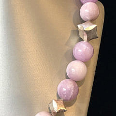 18mm Kunzite Bead and Cubic Silver Necklace