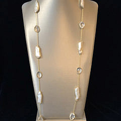 Faceted Clear Quartz and White Fresh Water Baroque Pearl Necklace