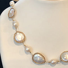 White Baroque Pearl and Sterling Silver Vermeil Wire Necklace