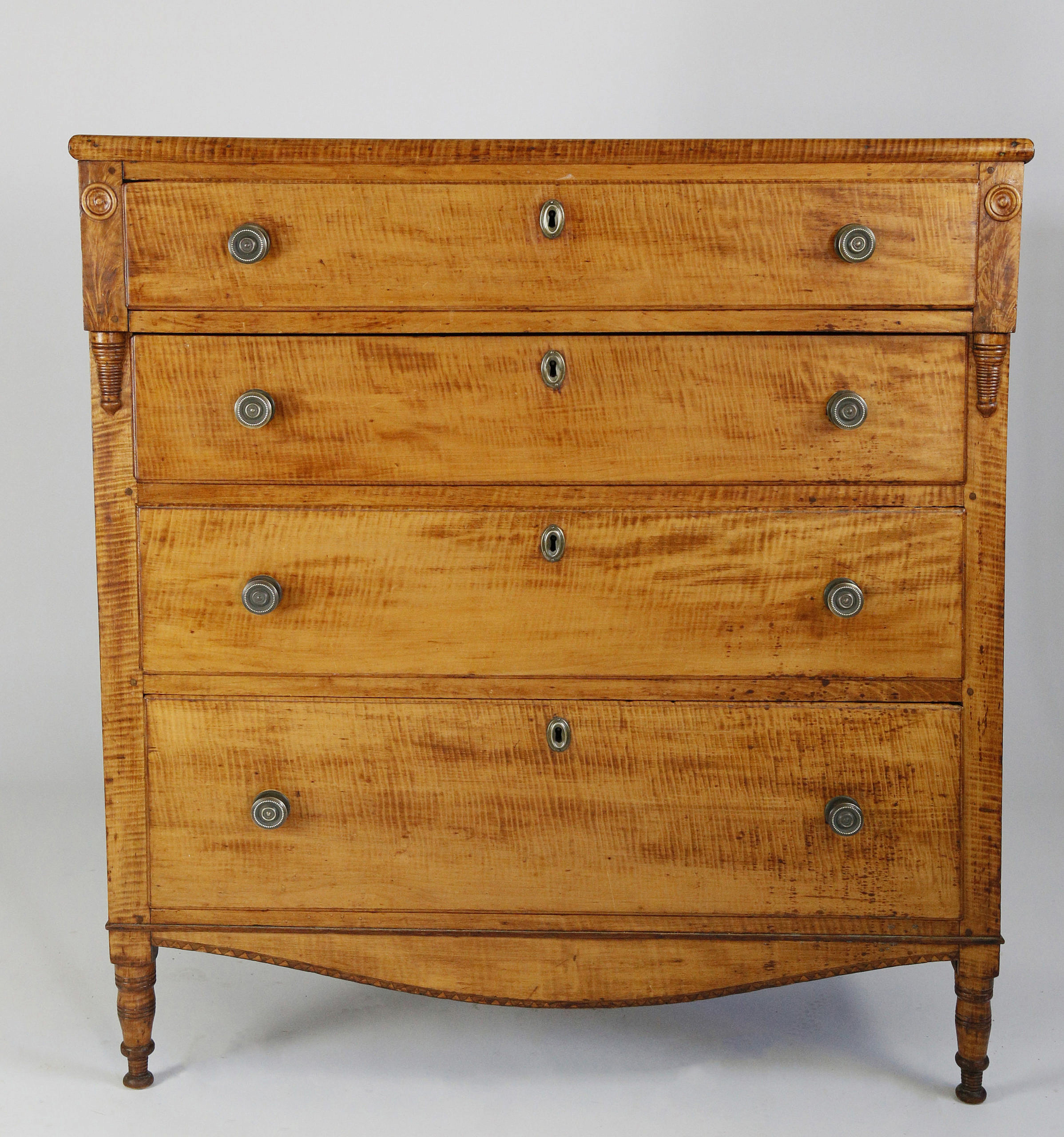 19th Century Tiger Maple Chest of Drawers American Tiger Maple