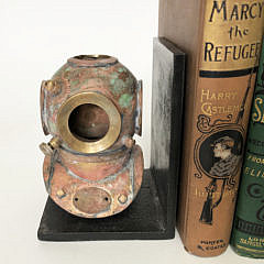 Pair of Copper Patina Diver Helmet Bookends