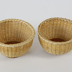 Pair of Nantucket Basket Open Salts with Cobalt Glass Liners