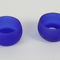 Pair of Nantucket Basket Open Salts with Cobalt Glass Liners