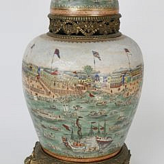 Hong’s Canton Decorated Crackle Glazed and Bronze Covered Temple Jar