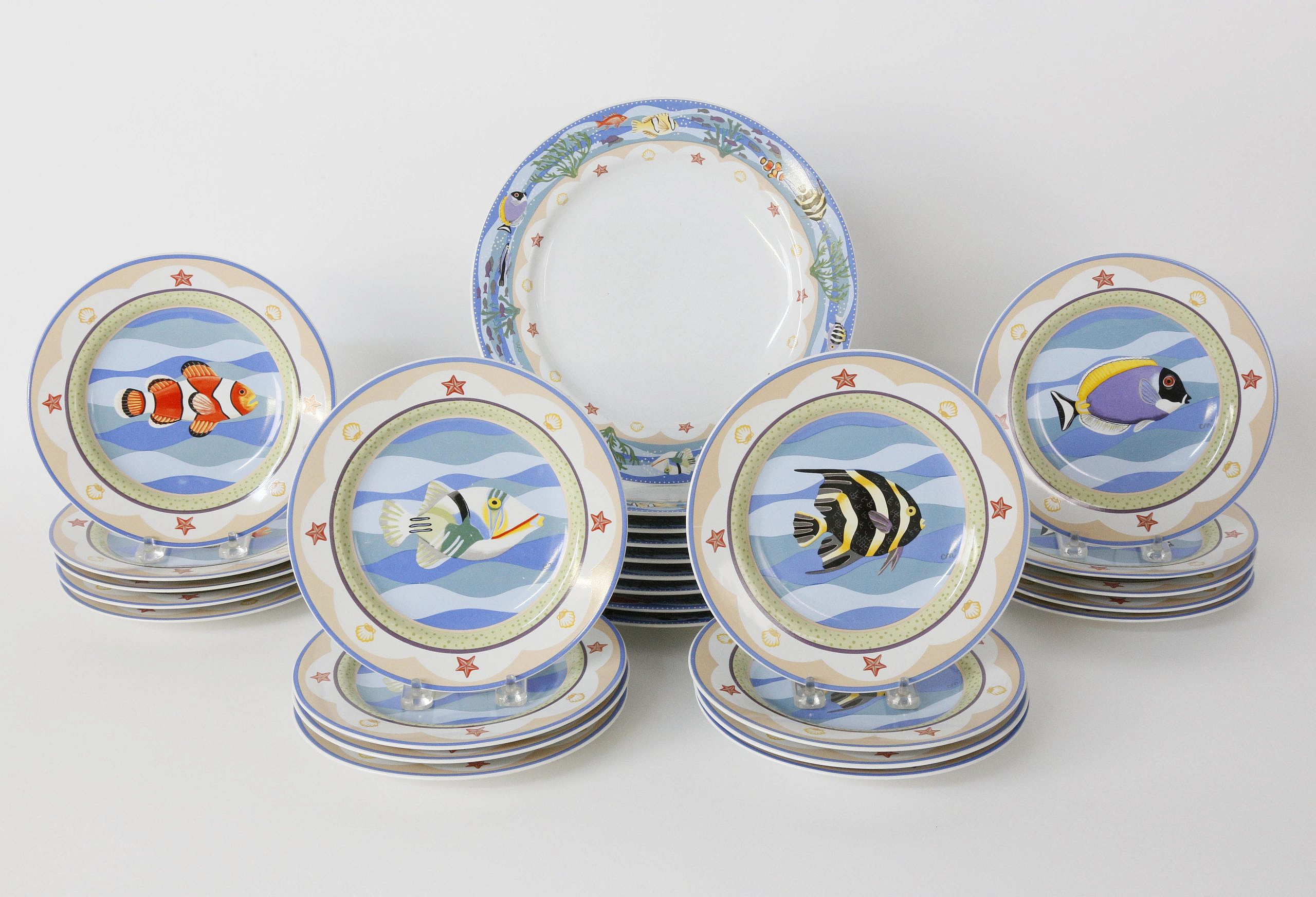 Set of 27 Claire Murray Nautical Decorated Stoneware Plates Set of 27