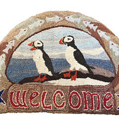 1555-54 Puffin Welcome Hooked Rug A