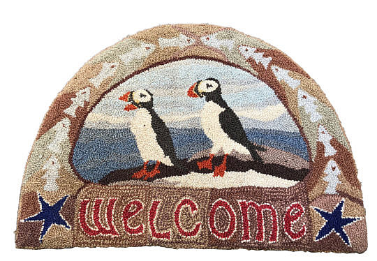 1555-54 Puffin Welcome Hooked Rug A