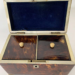 English Regency Tortoiseshell Double Compartment Tea Caddy, early 19th c.