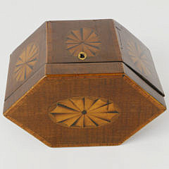 English Hexagonal Single Compartment Tea Caddy, 19th c.