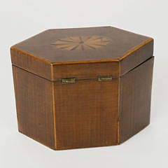 English Hexagonal Single Compartment Tea Caddy, 19th c.