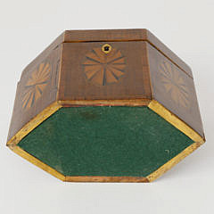 English Hexagonal Single Compartment Tea Caddy, 19th c.