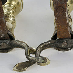 Pair of Brass Boston Ball Top Andirons, early 19th Century