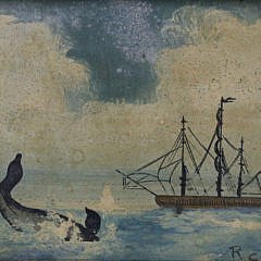 Primitive Oil on Panel Seascape “Arctic Whaling Scene”