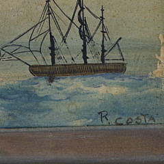 Primitive Oil on Panel Seascape “Arctic Whaling Scene”