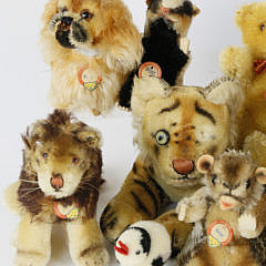 Collection of 18 Antique Steiff Animals with Tags and Buttons