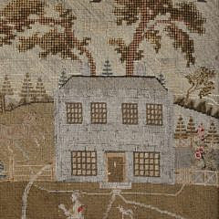 English Needlework Embroidery, “Farmhouse and Family Scene”, 19th c.