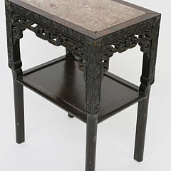 Antique Chinese Teakwood and Marble Inset Rectangular Side Table