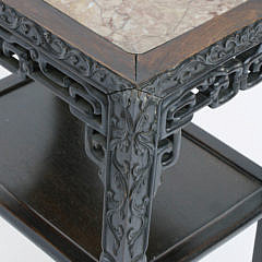 Antique Chinese Teakwood and Marble Inset Rectangular Side Table